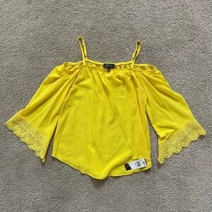 BCX Yellow Off-Shoulder Blouse with Lace Sleeves